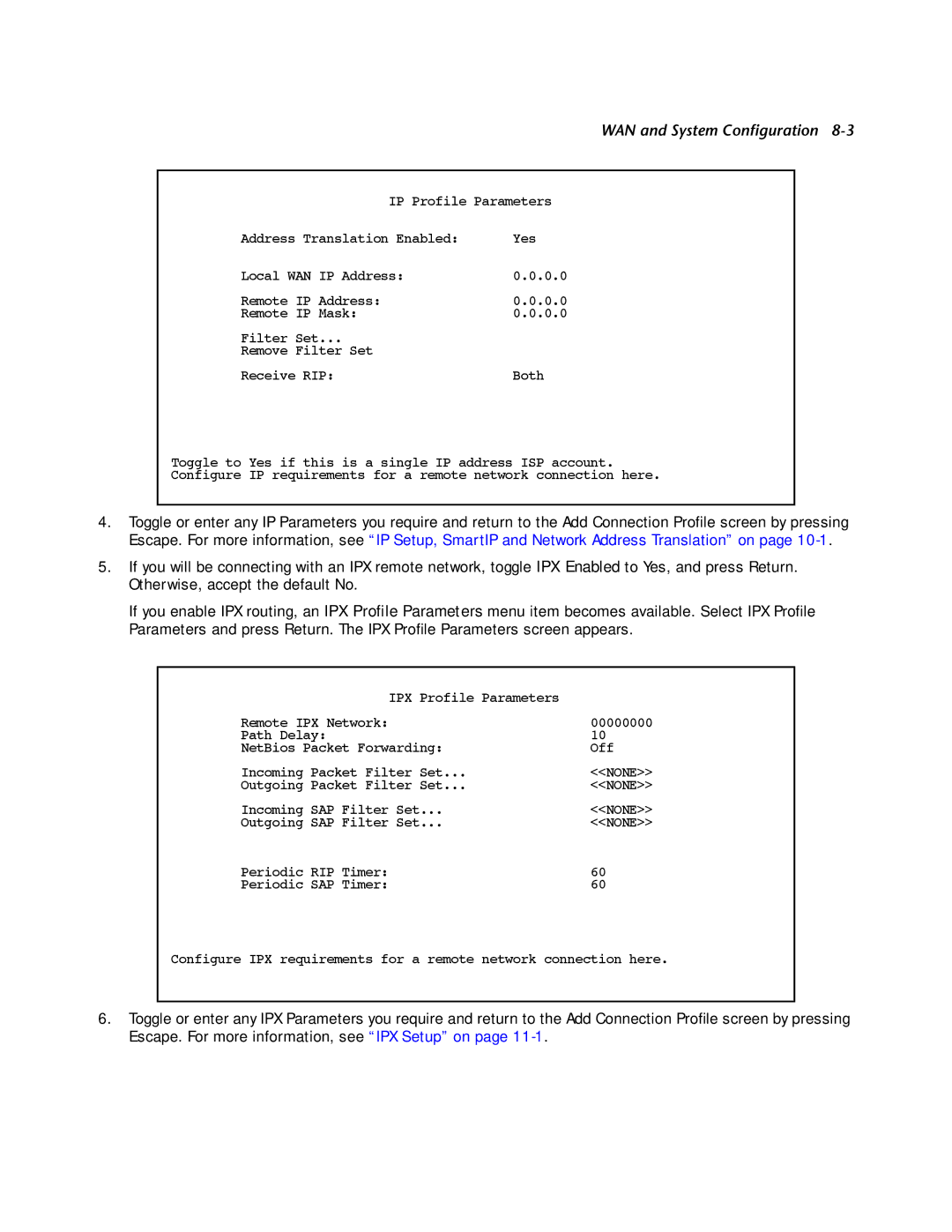 Netopia R2121 manual IPX Profile Parameters Remote IPX Network 