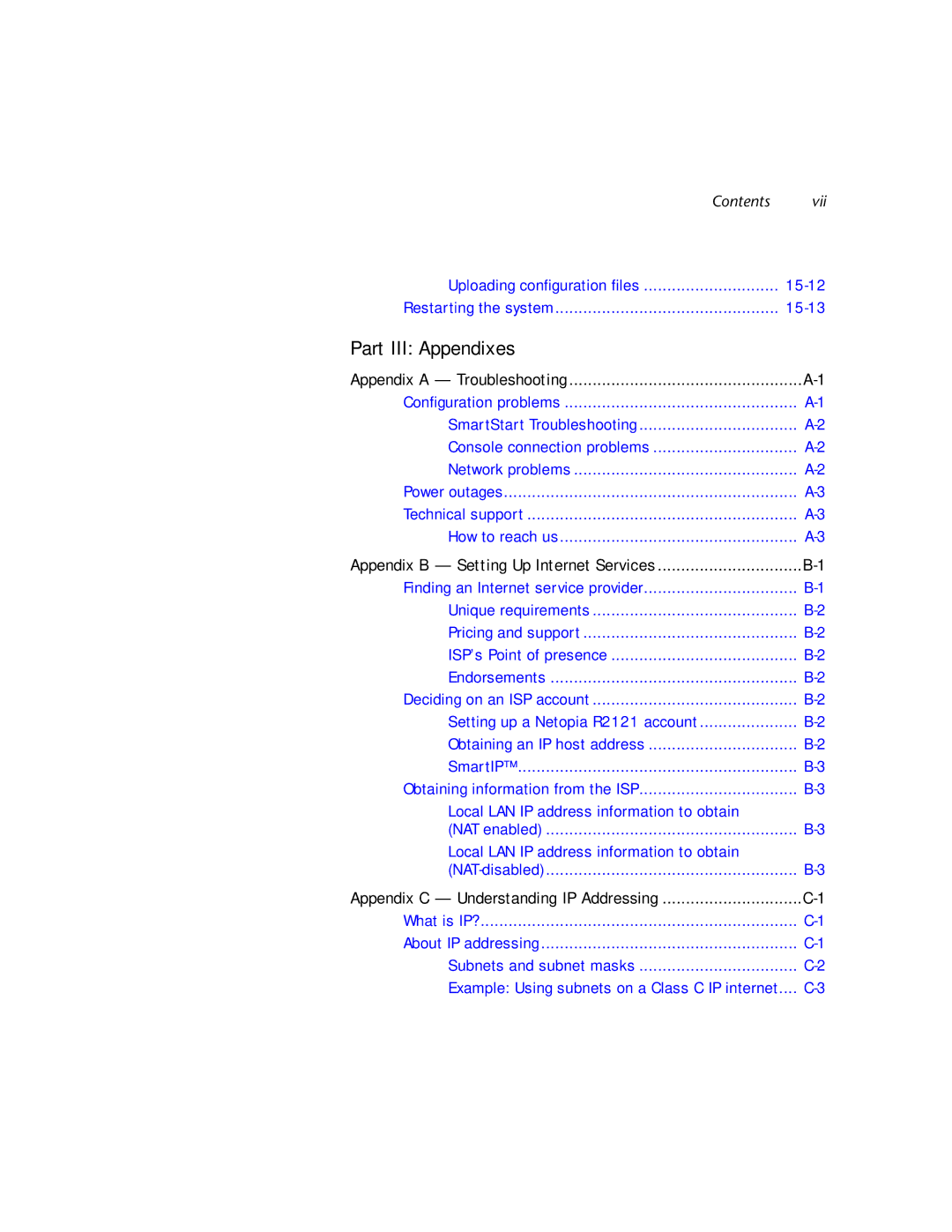 Netopia R2121 manual Part III Appendixes 