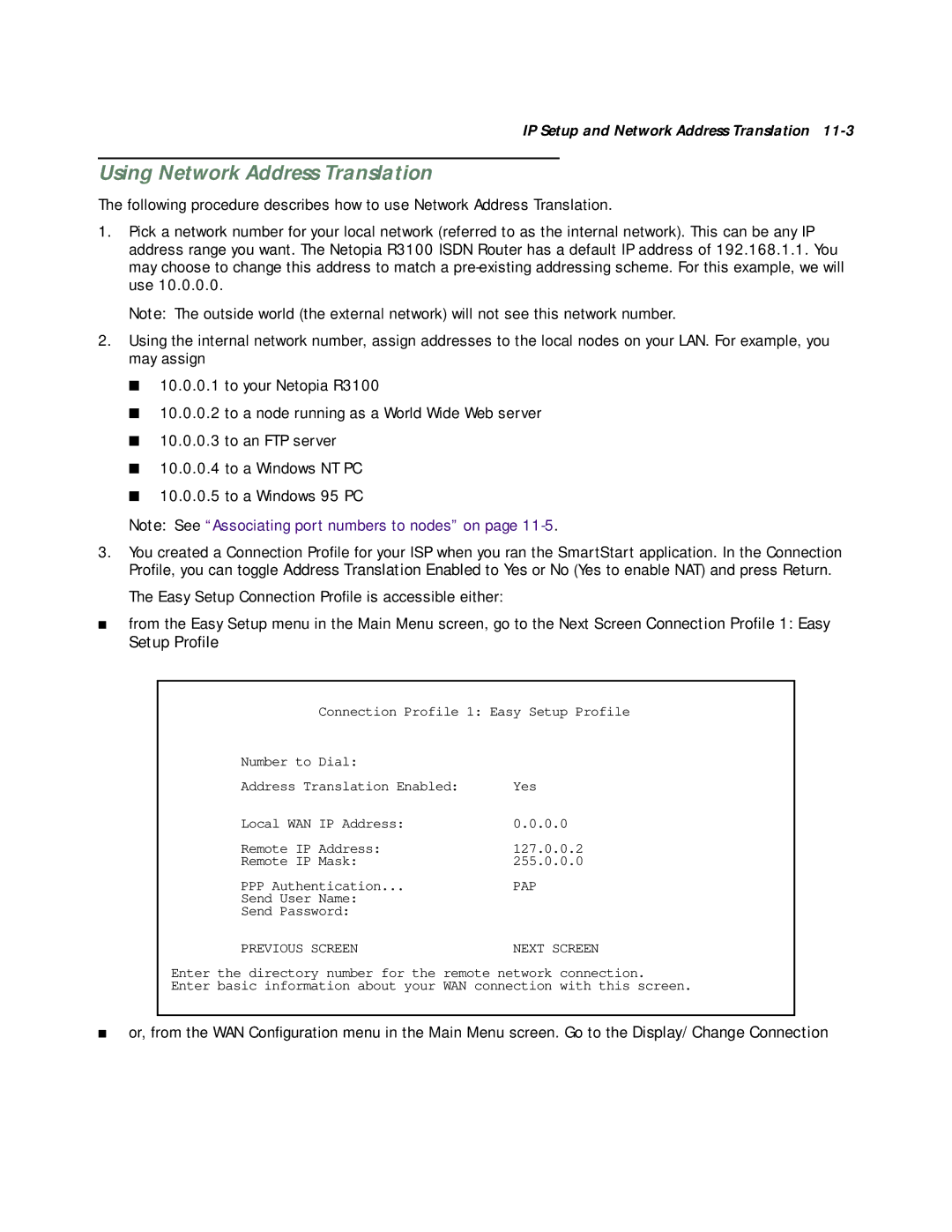 Netopia R3100 manual Using Network Address Translation 