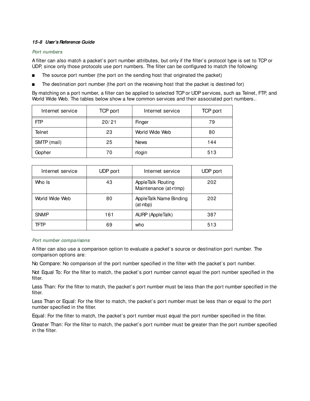 Netopia R3100 manual Port numbers, Port number comparisons 