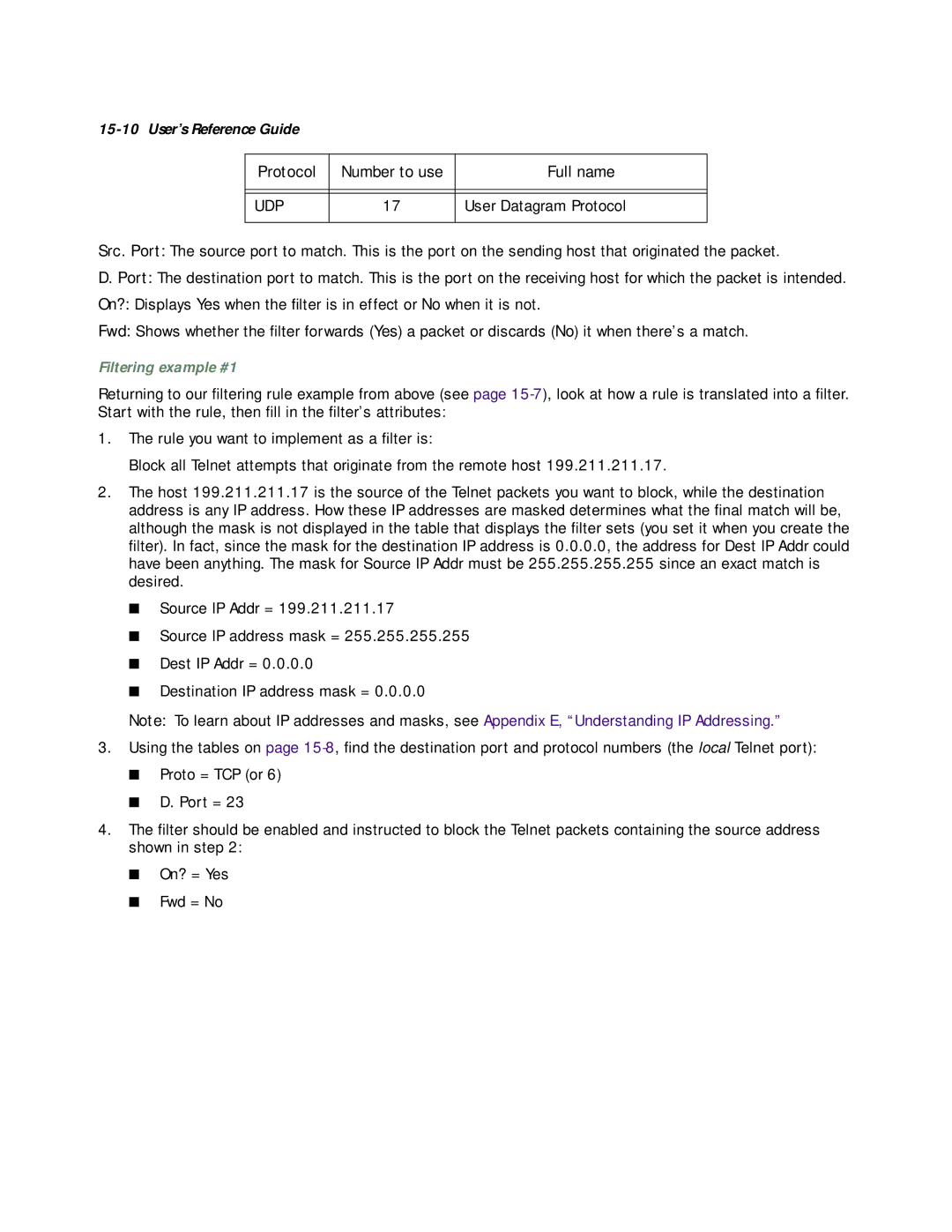 Netopia R3100 manual Udp, Filtering example #1 