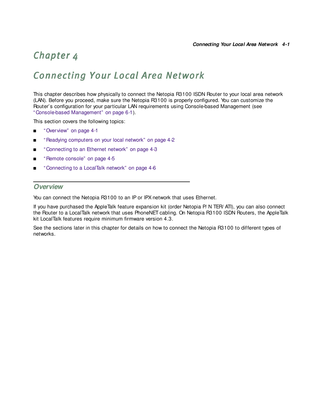 Netopia R3100 manual Chapter Connecting Your Local Area Network 