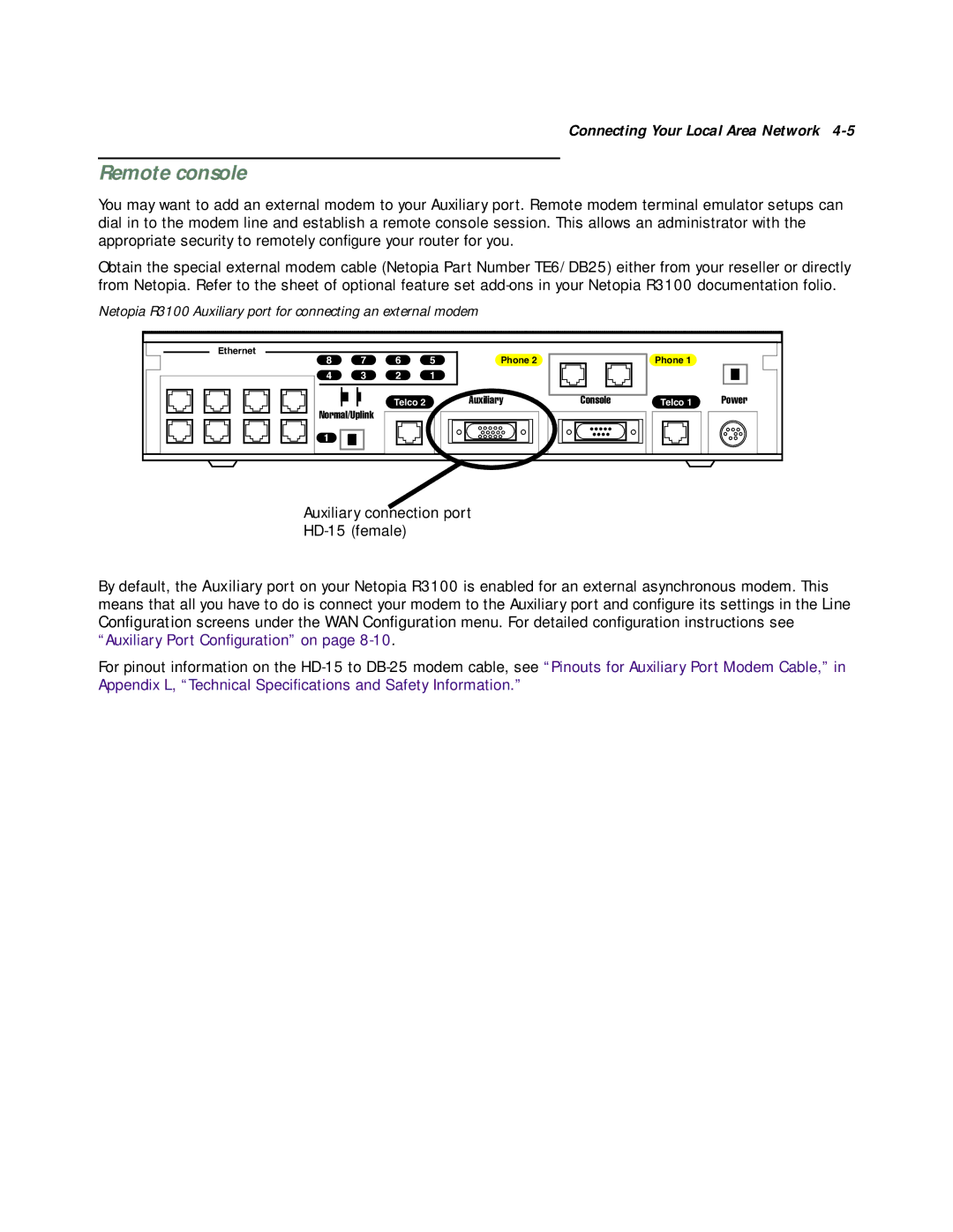 Netopia R3100 manual Remote console 