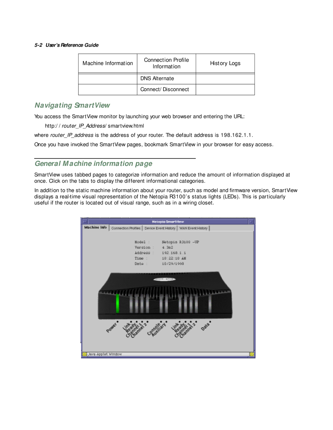 Netopia R3100 manual Navigating SmartView, General Machine information 