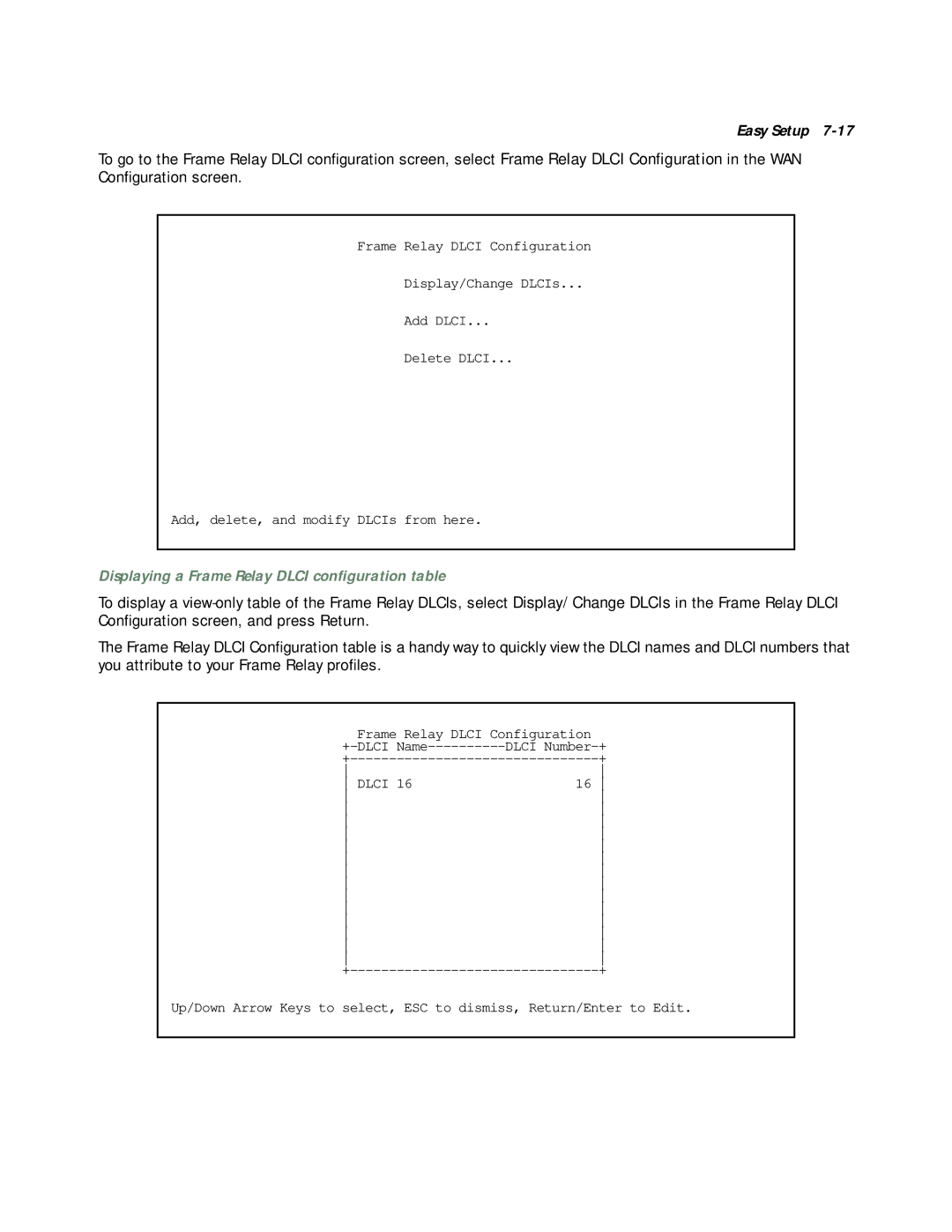 Netopia R3100 manual Displaying a Frame Relay Dlci conﬁguration table 