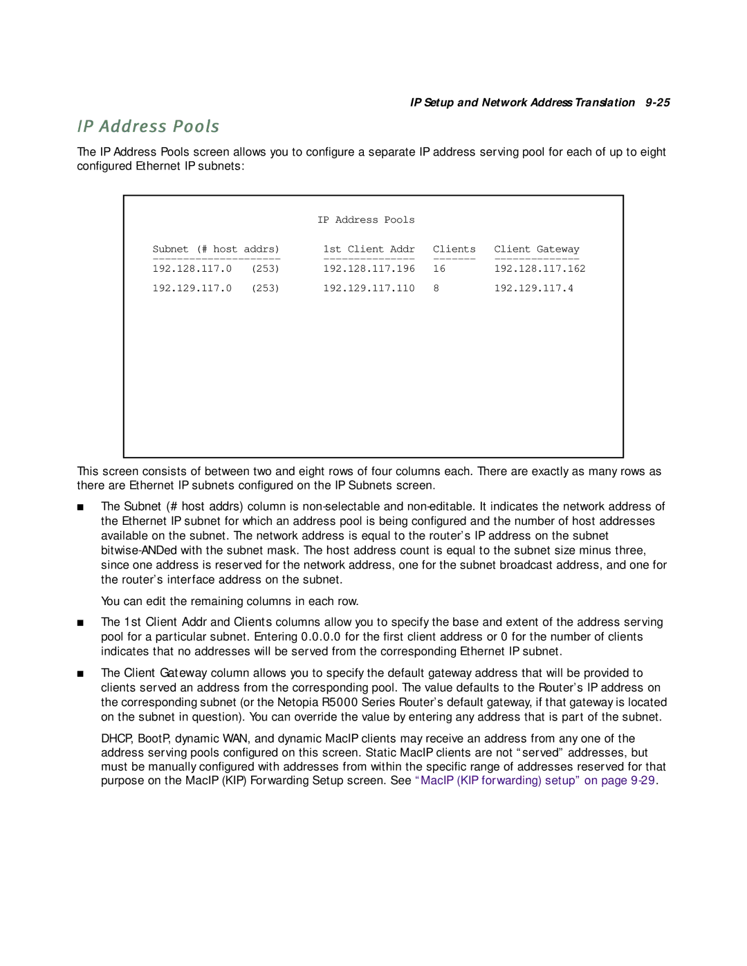 Netopia R5000 manual IP Address Pools 