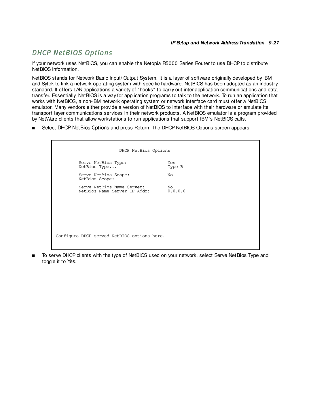 Netopia R5000 manual Dhcp NetBIOS Options 