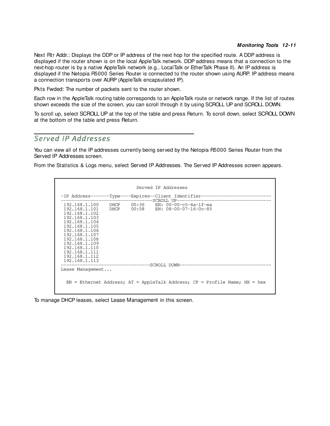 Netopia R5000 manual Served IP Addresses 