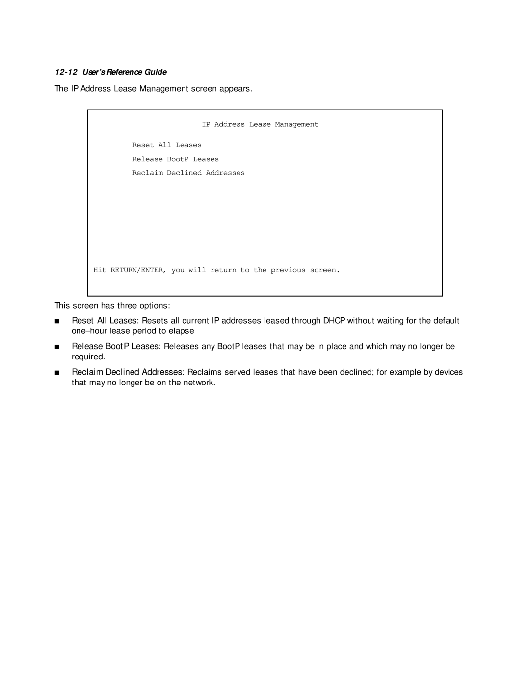 Netopia R5000 manual IP Address Lease Management screen appears 