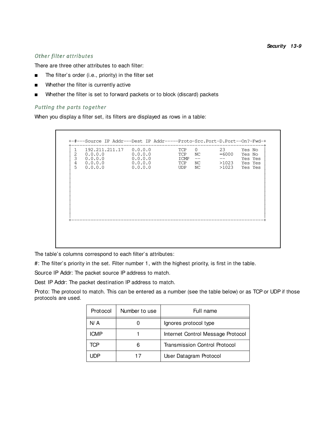 Netopia R5000 manual Other filter attributes, Putting the parts together, Internet Control Message Protocol 