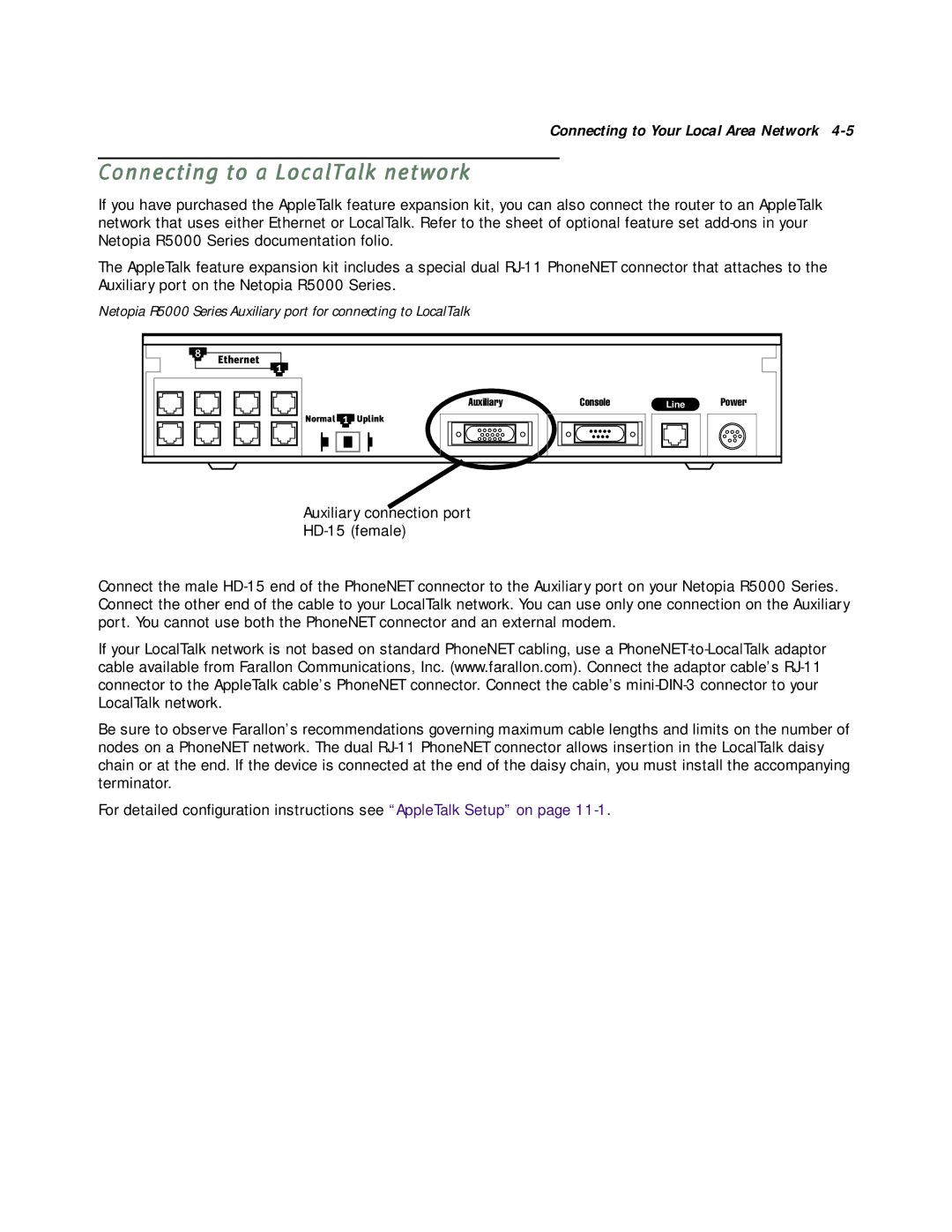 Netopia R5000 manual Connecting to a LocalTalk network 