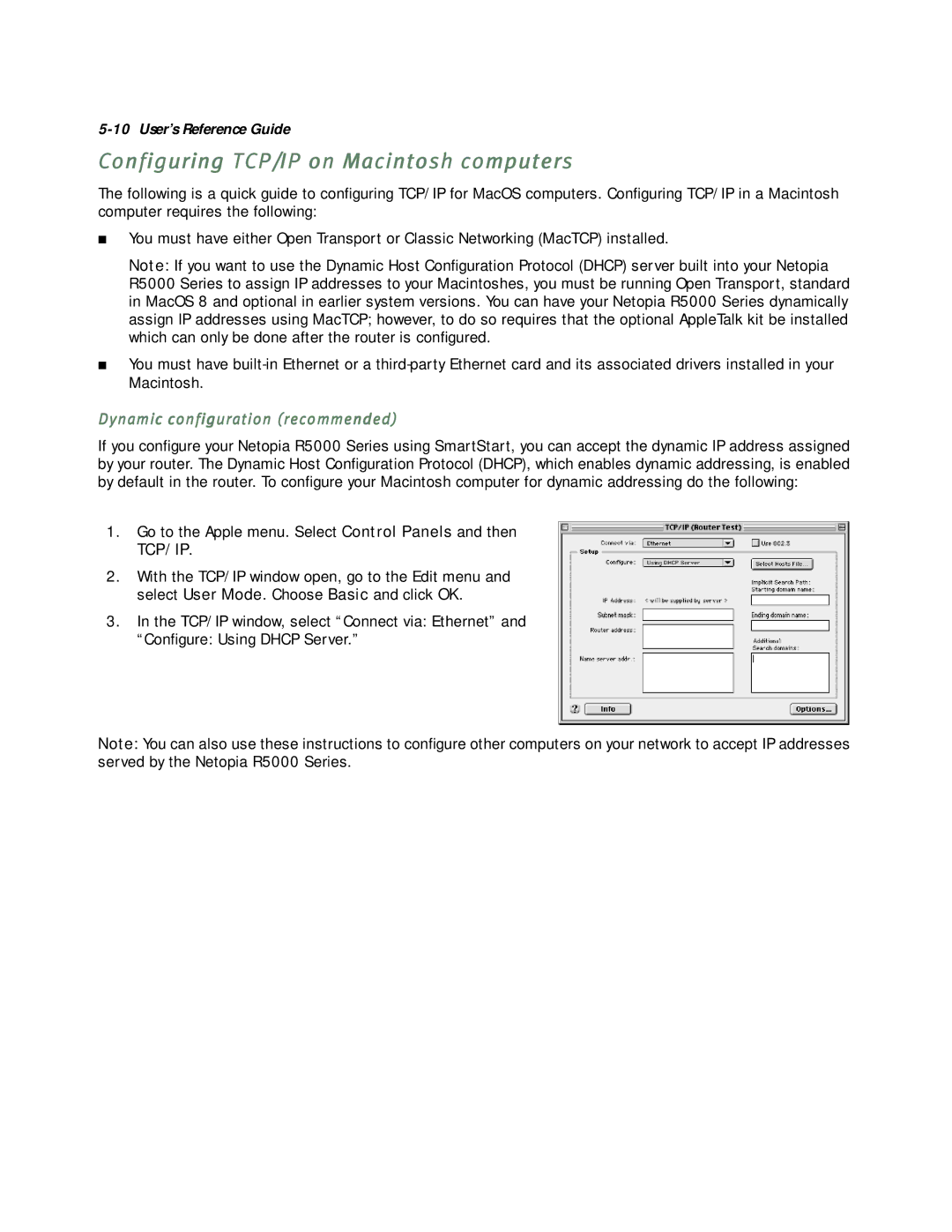 Netopia R5000 manual Configuring TCP/IP on Macintosh computers, Tcp/Ip 