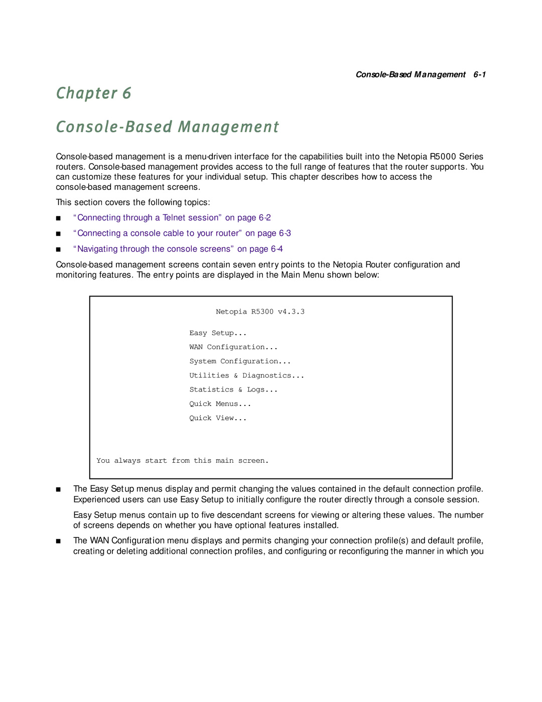 Netopia R5000 manual Chapter Console-Based Management 