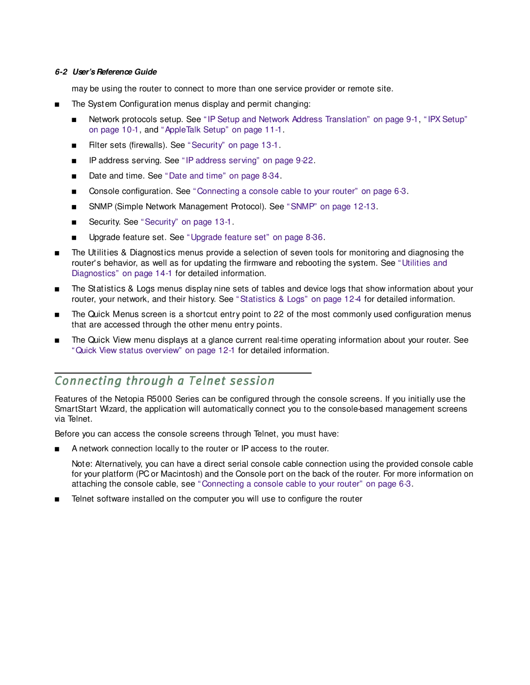 Netopia R5000 manual Connecting through a Telnet session, Filter sets ﬁrewalls. See Security on 