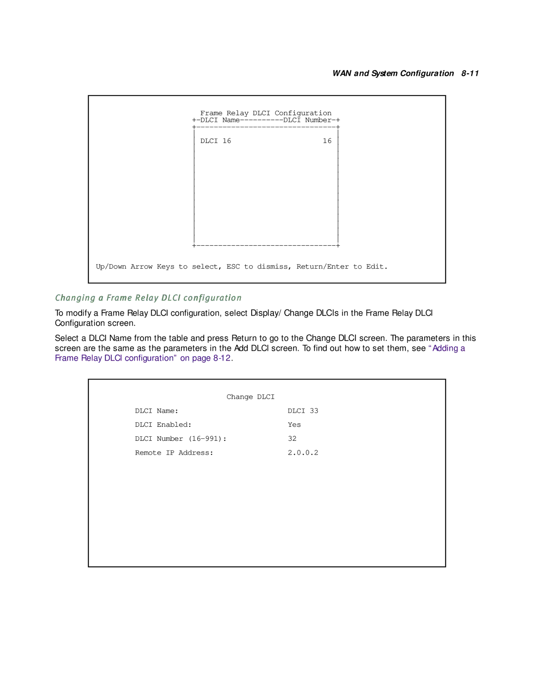 Netopia R5000 manual Changing a Frame Relay Dlci configuration, WAN and System Conﬁguration 