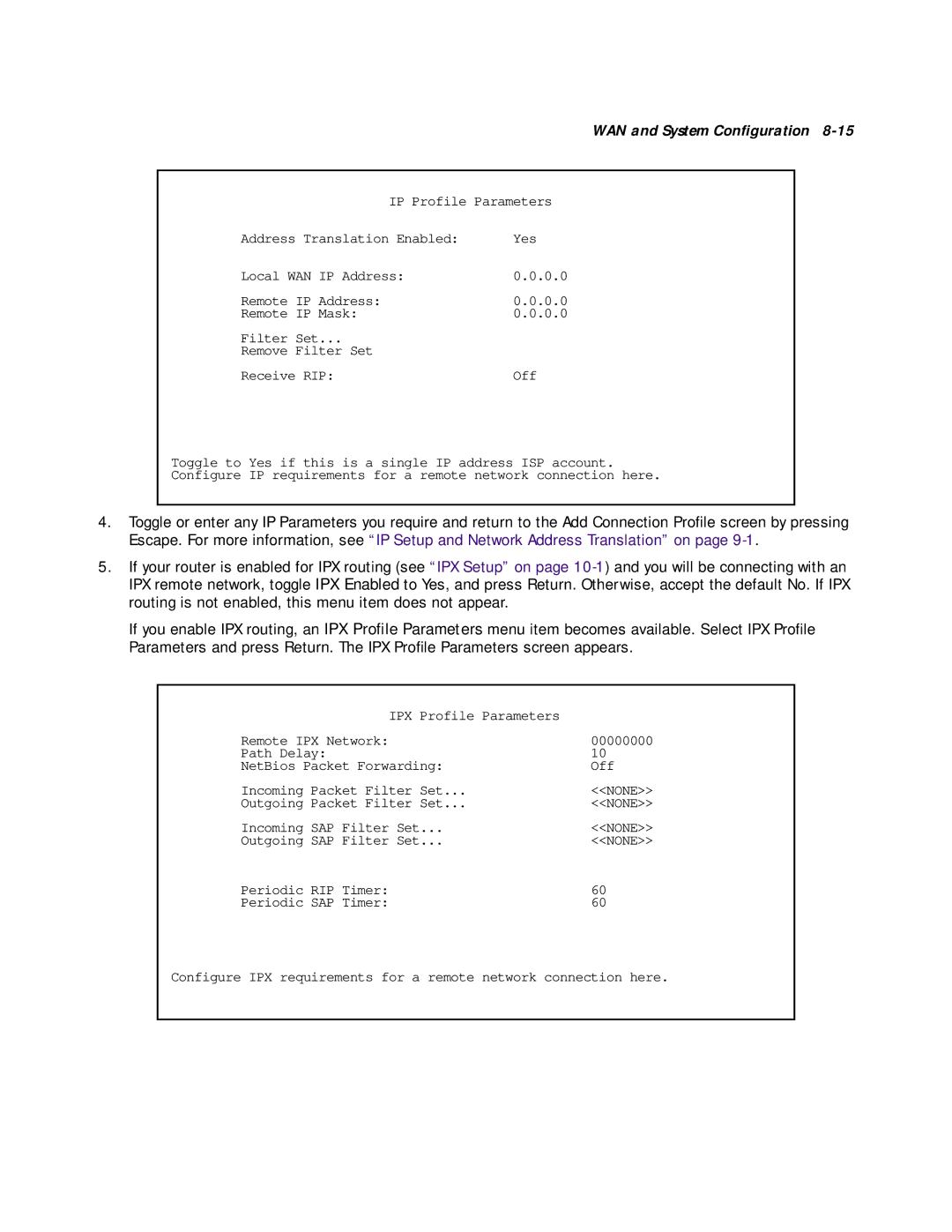 Netopia R5000 manual IPX Profile Parameters Remote IPX Network 