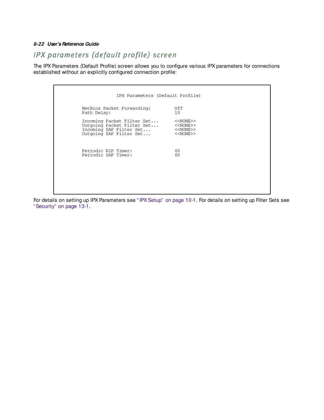 Netopia R5000 manual IPX parameters default profile screen 