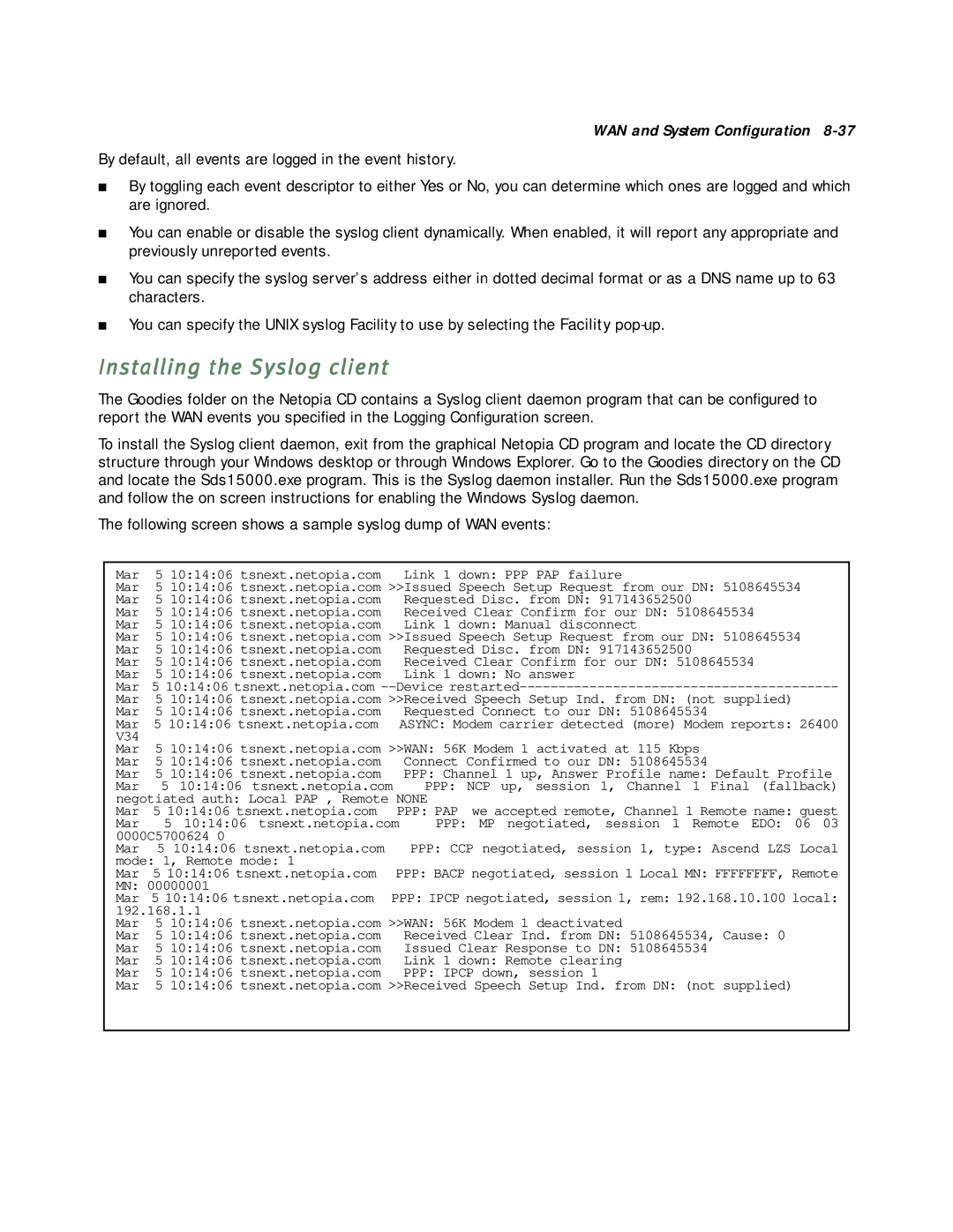 Netopia R5000 manual Installing the Syslog client 