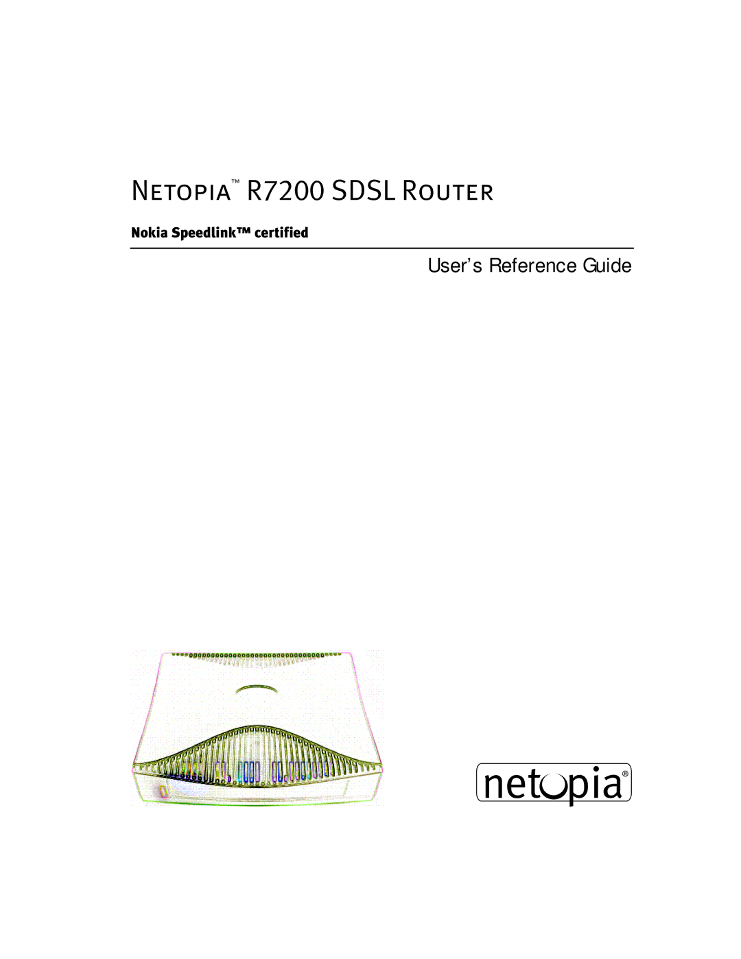 Netopia manual Netopia R7200 Sdsl Router 