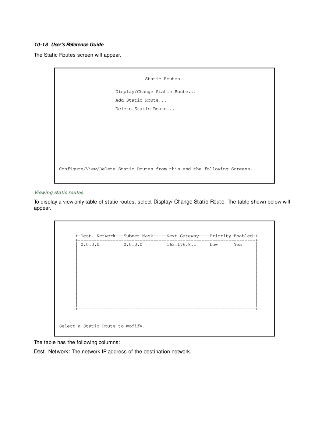 Netopia R7200 manual Static Routes screen will appear, Viewing static routes 