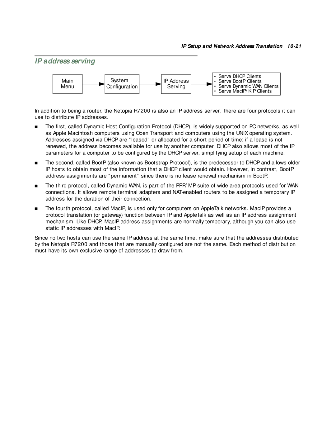 Netopia R7200 manual Main Menu System Configuration IP Address Serving 