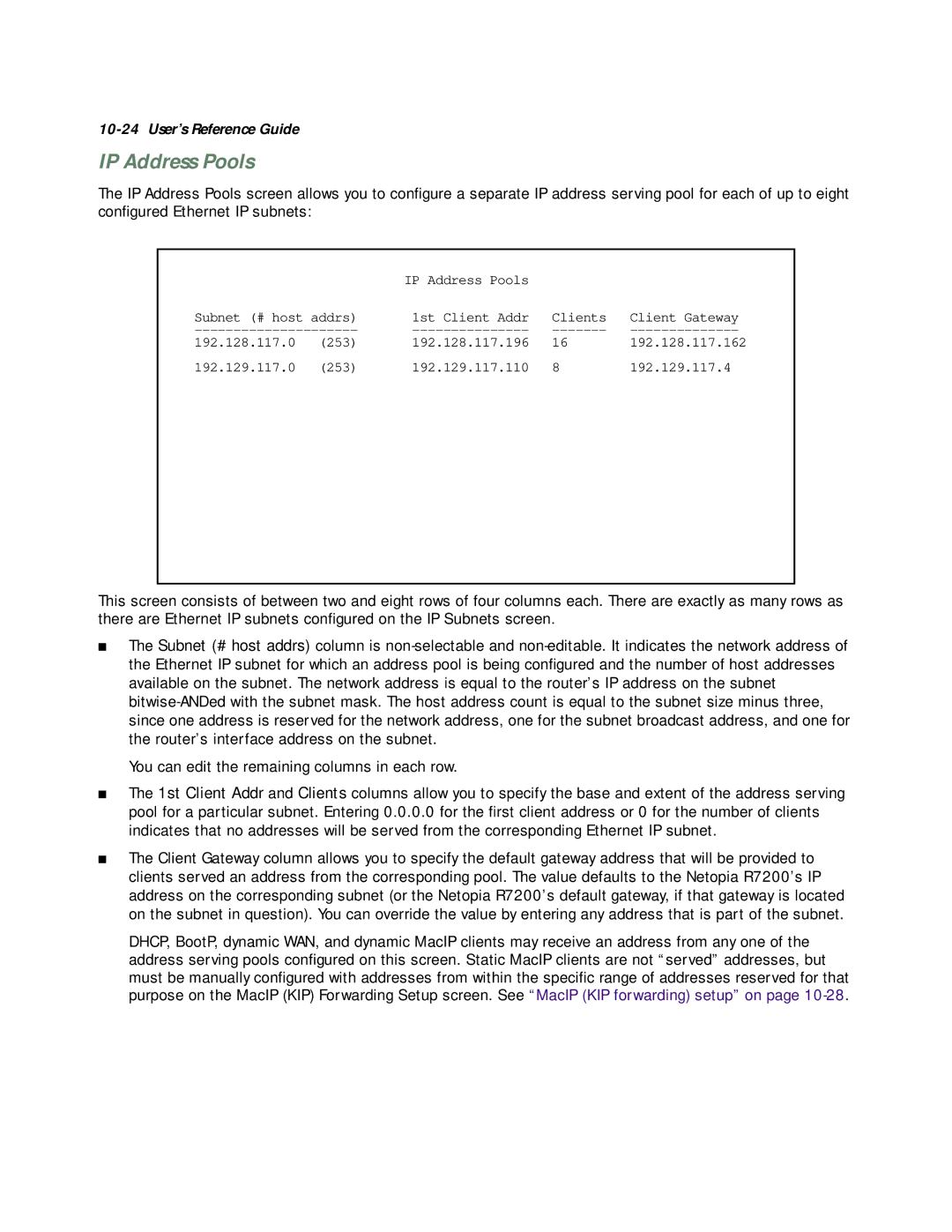 Netopia R7200 manual IP Address Pools 