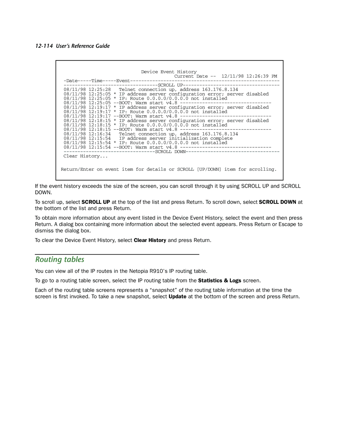 Netopia R910 manual Routing tables 