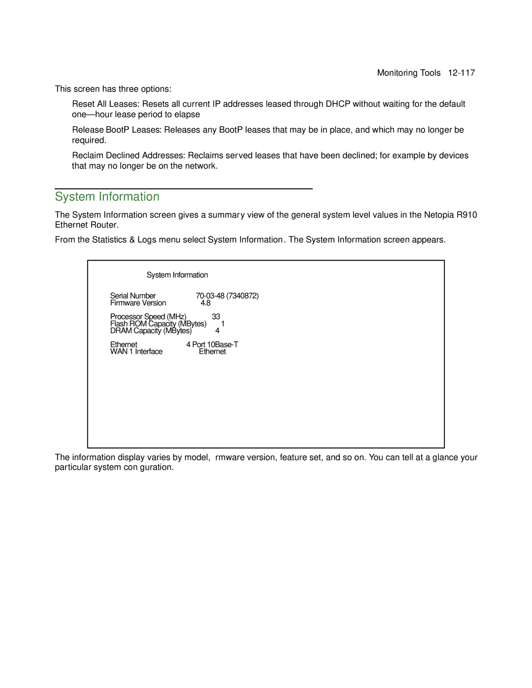 Netopia R910 manual System Information 