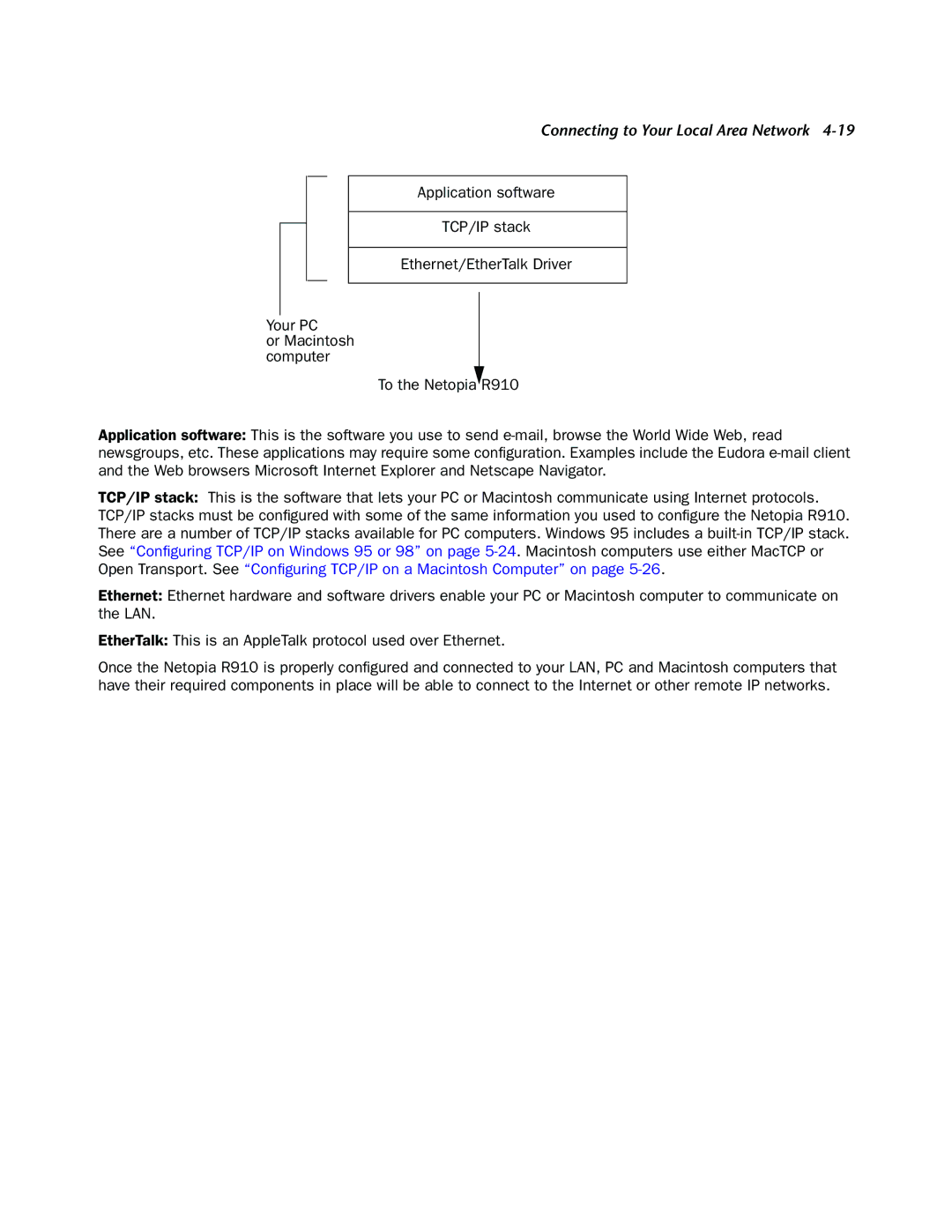 Netopia R910 manual Connecting to Your Local Area Network 