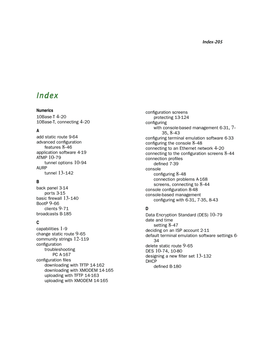 Netopia R910 manual Index, Deﬁned B-180 