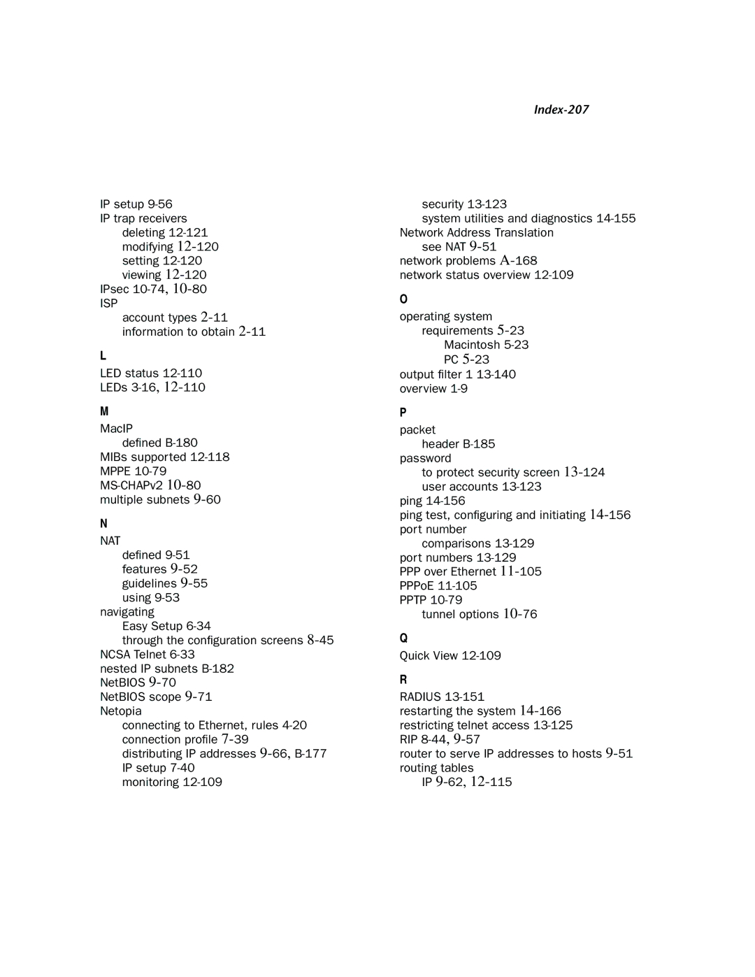 Netopia R910 manual Index-207 