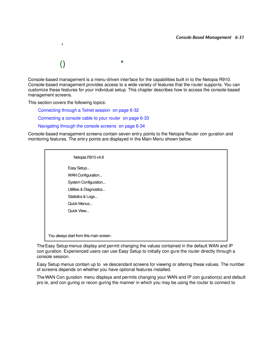 Netopia R910 manual Chapter Console-Based Management 