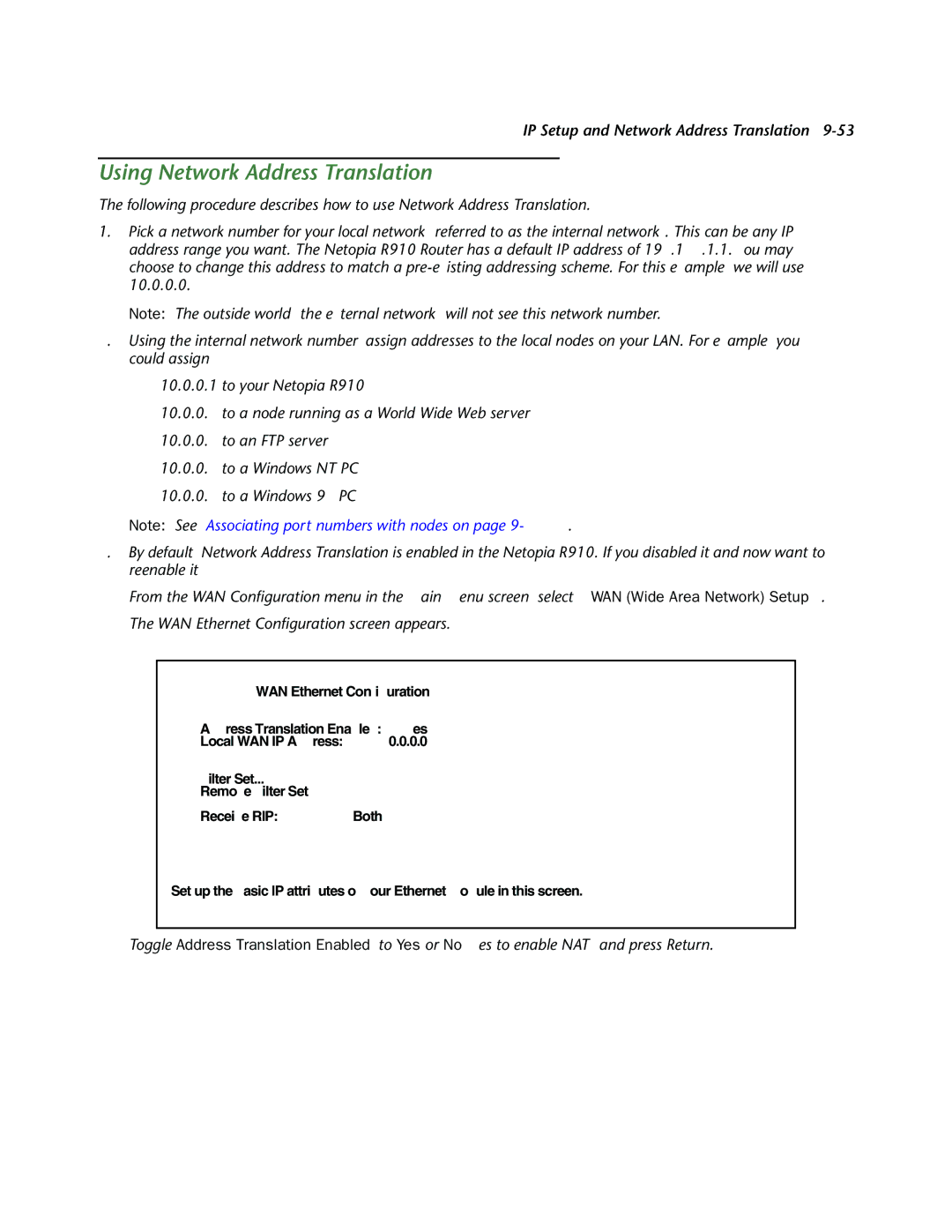 Netopia R910 manual Using Network Address Translation 