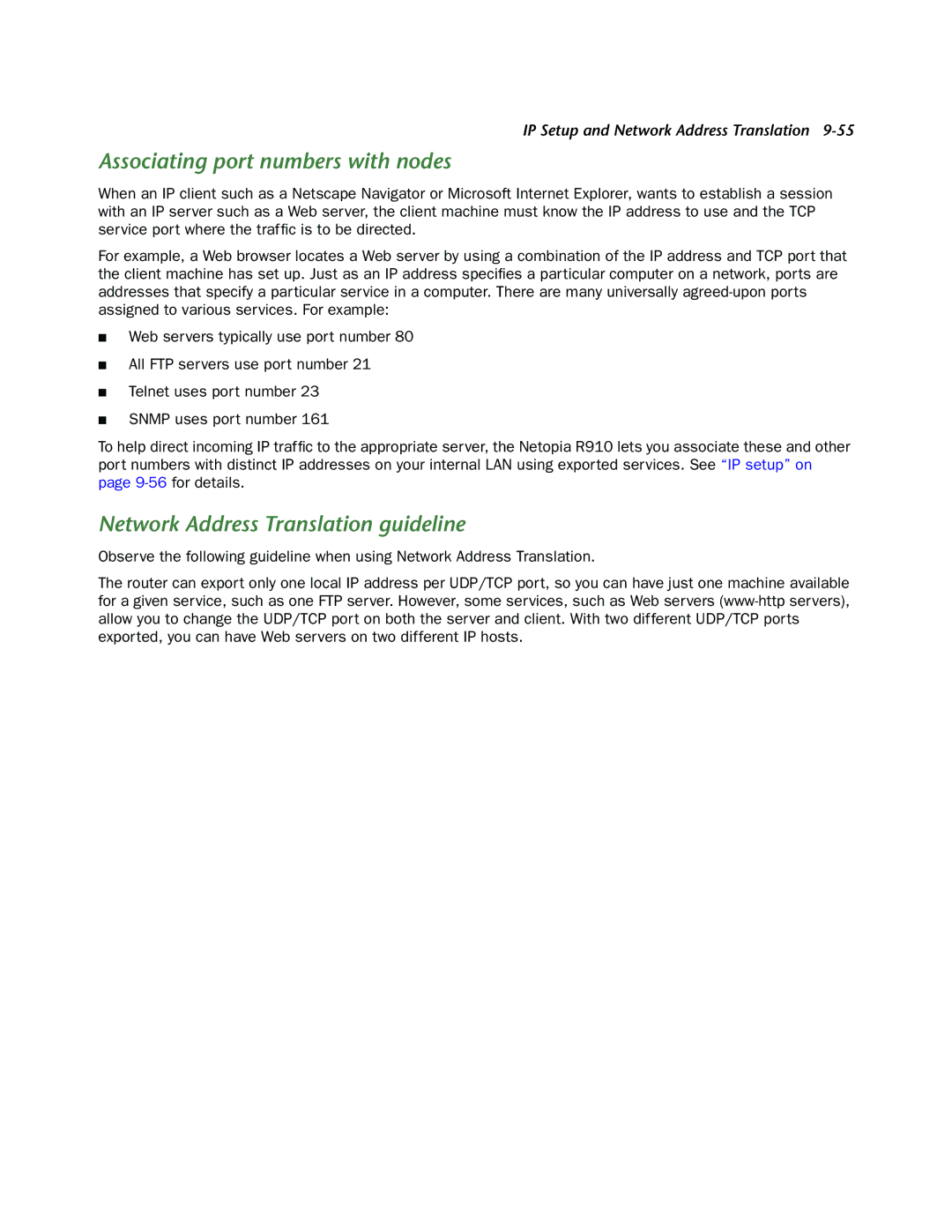 Netopia R910 manual Associating port numbers with nodes, Network Address Translation guideline 