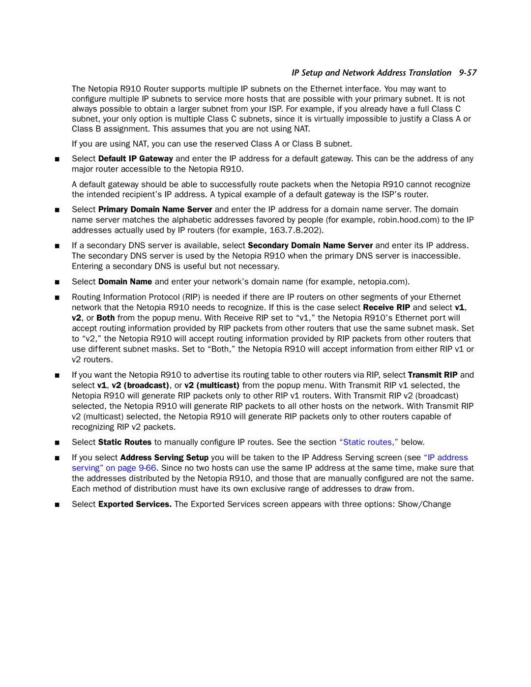 Netopia R910 manual IP Setup and Network Address Translation 