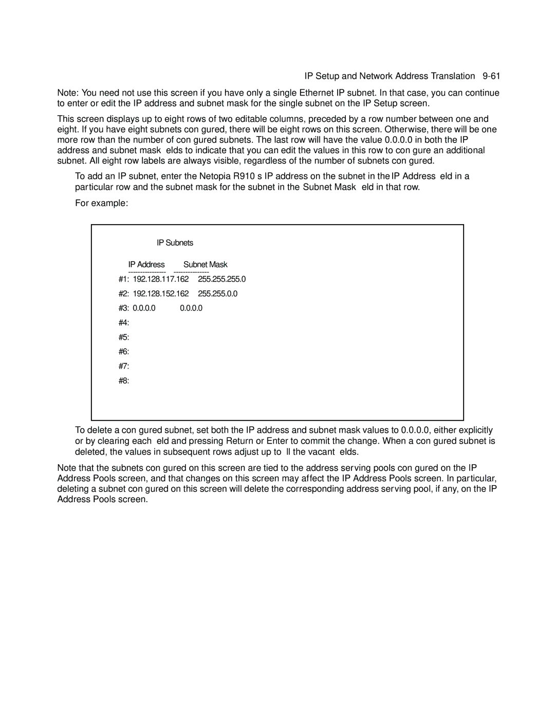 Netopia R910 manual IP Setup and Network Address Translation 