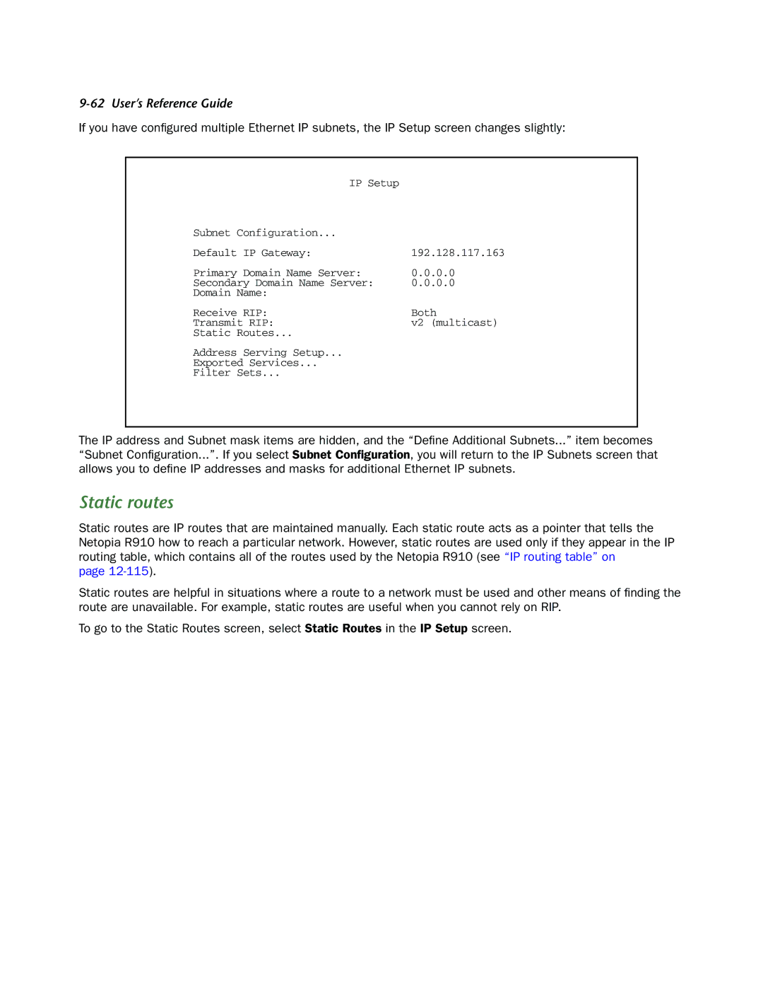 Netopia R910 manual Static routes 