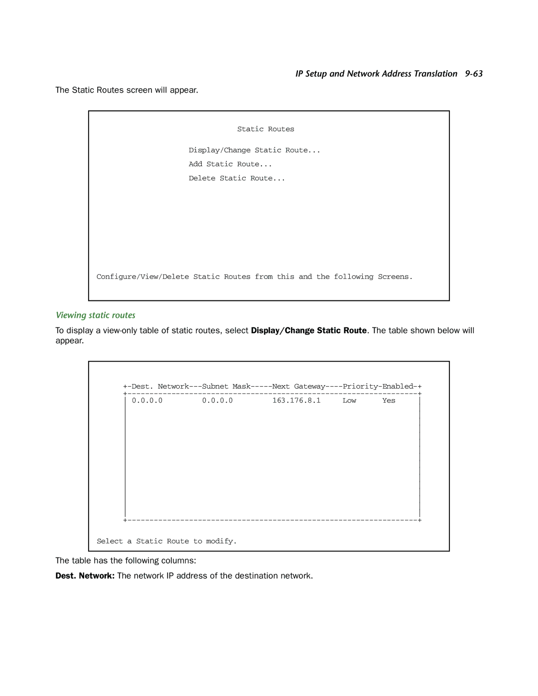 Netopia R910 manual Static Routes screen will appear, Viewing static routes 