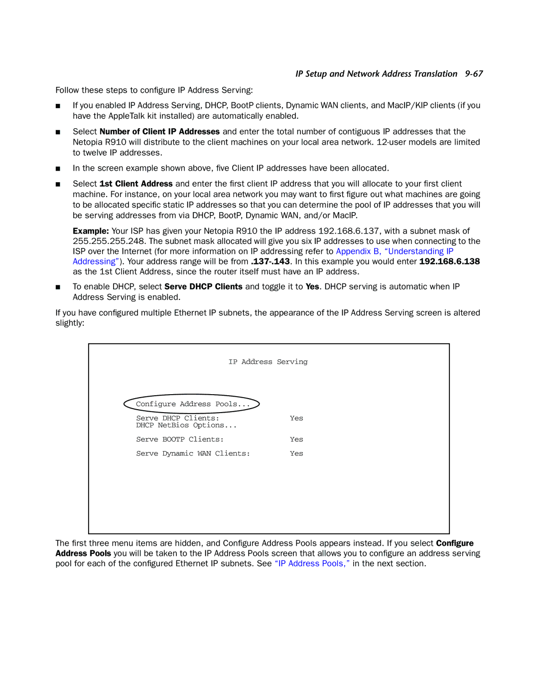 Netopia R910 manual Dhcp NetBios Options Serve Bootp Clients 