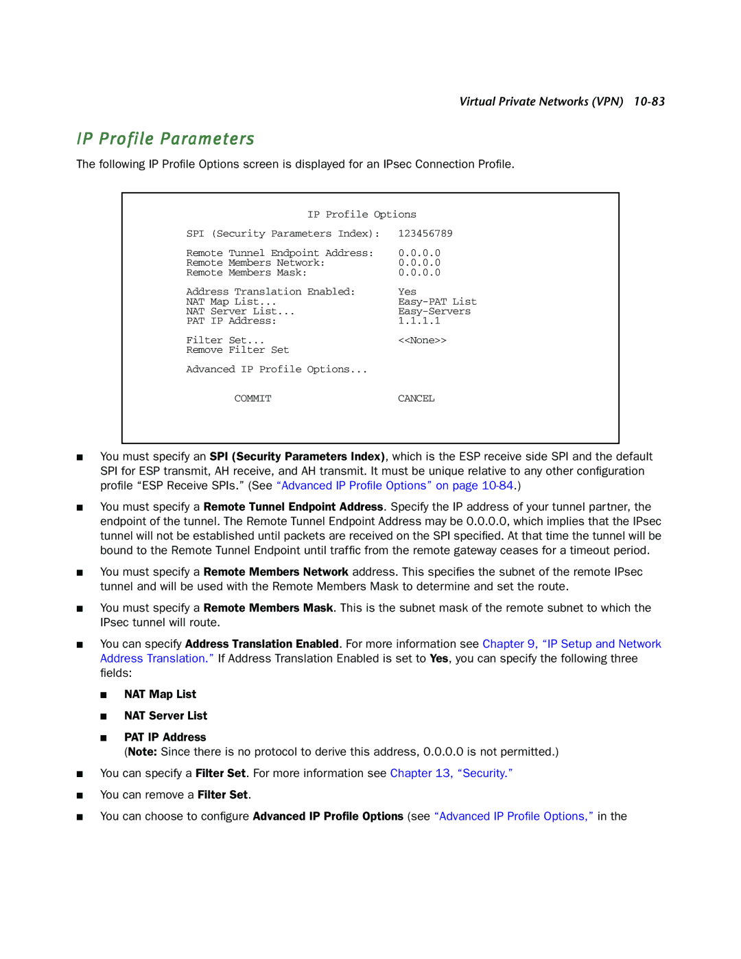 Netopia R910 manual IP Profile Parameters 