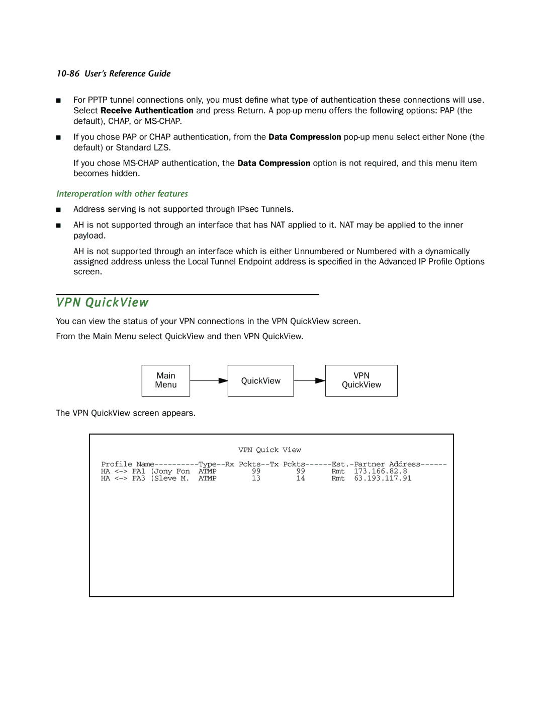 Netopia R910 manual VPN QuickView, Interoperation with other features 