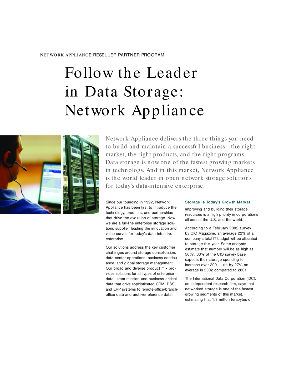 Network Appliance Reseller Partner Program manual Follow the Leader in Data Storage Network Appliance 