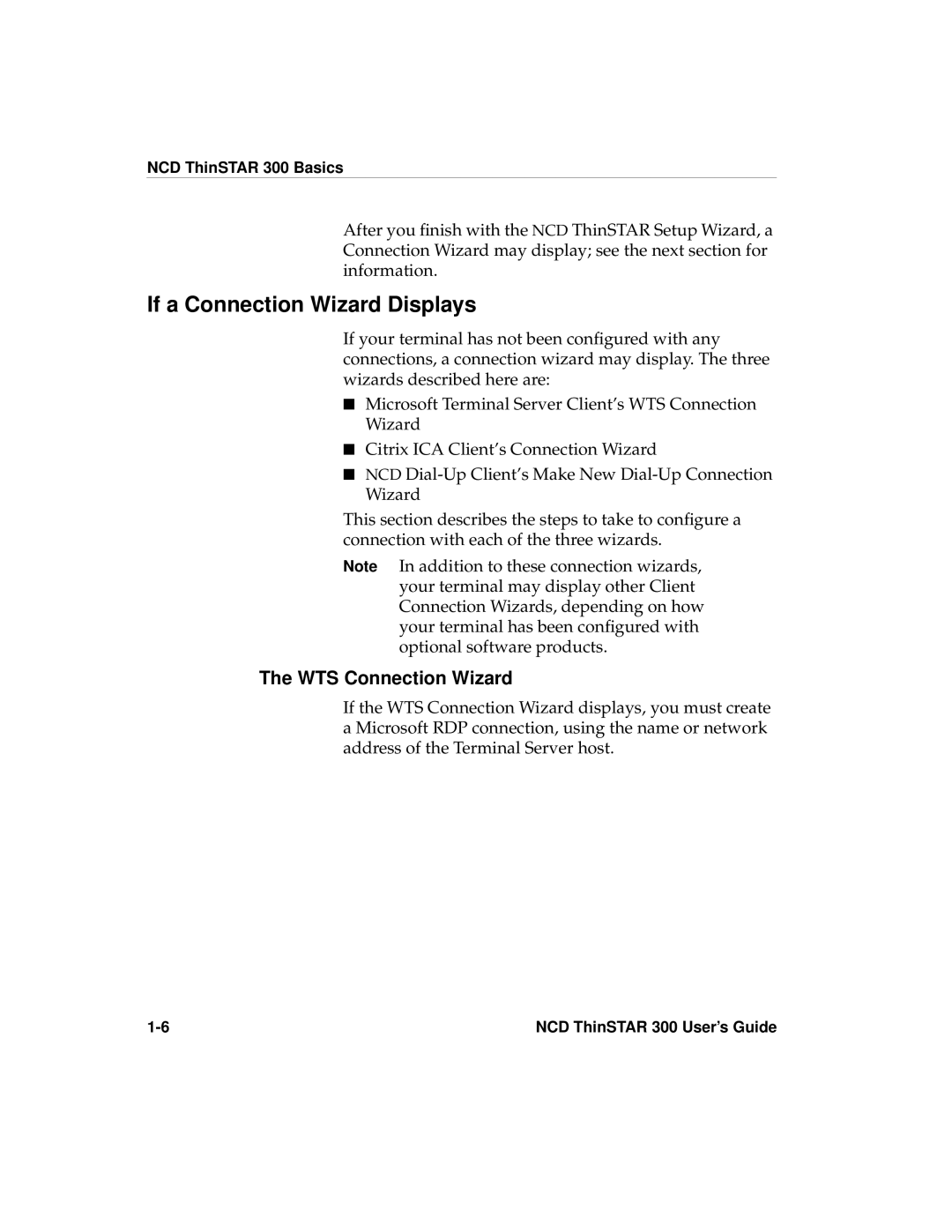 Network Computing Devices 300 manual If a Connection Wizard Displays, WTS Connection Wizard 