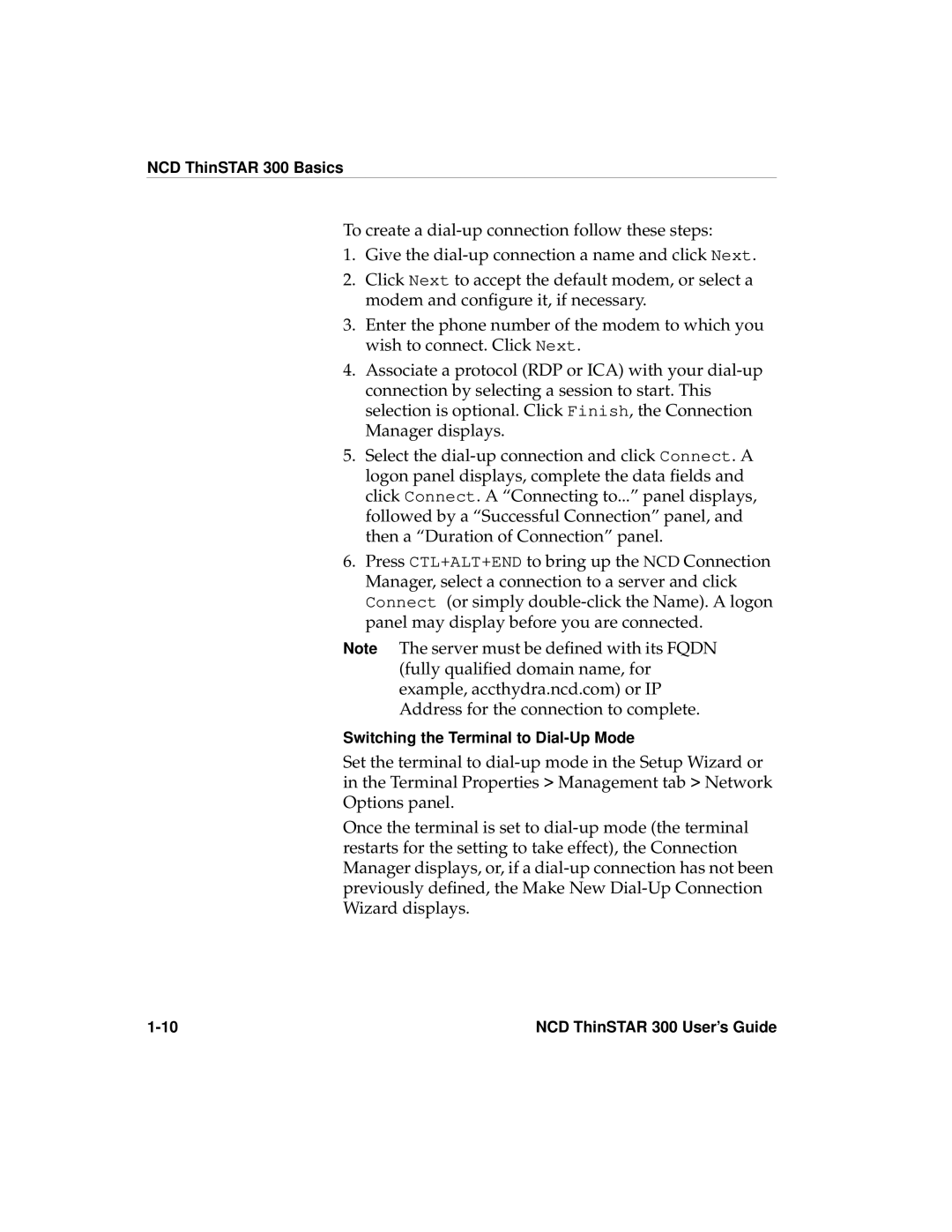 Network Computing Devices 300 manual Switching the Terminal to Dial-Up Mode 