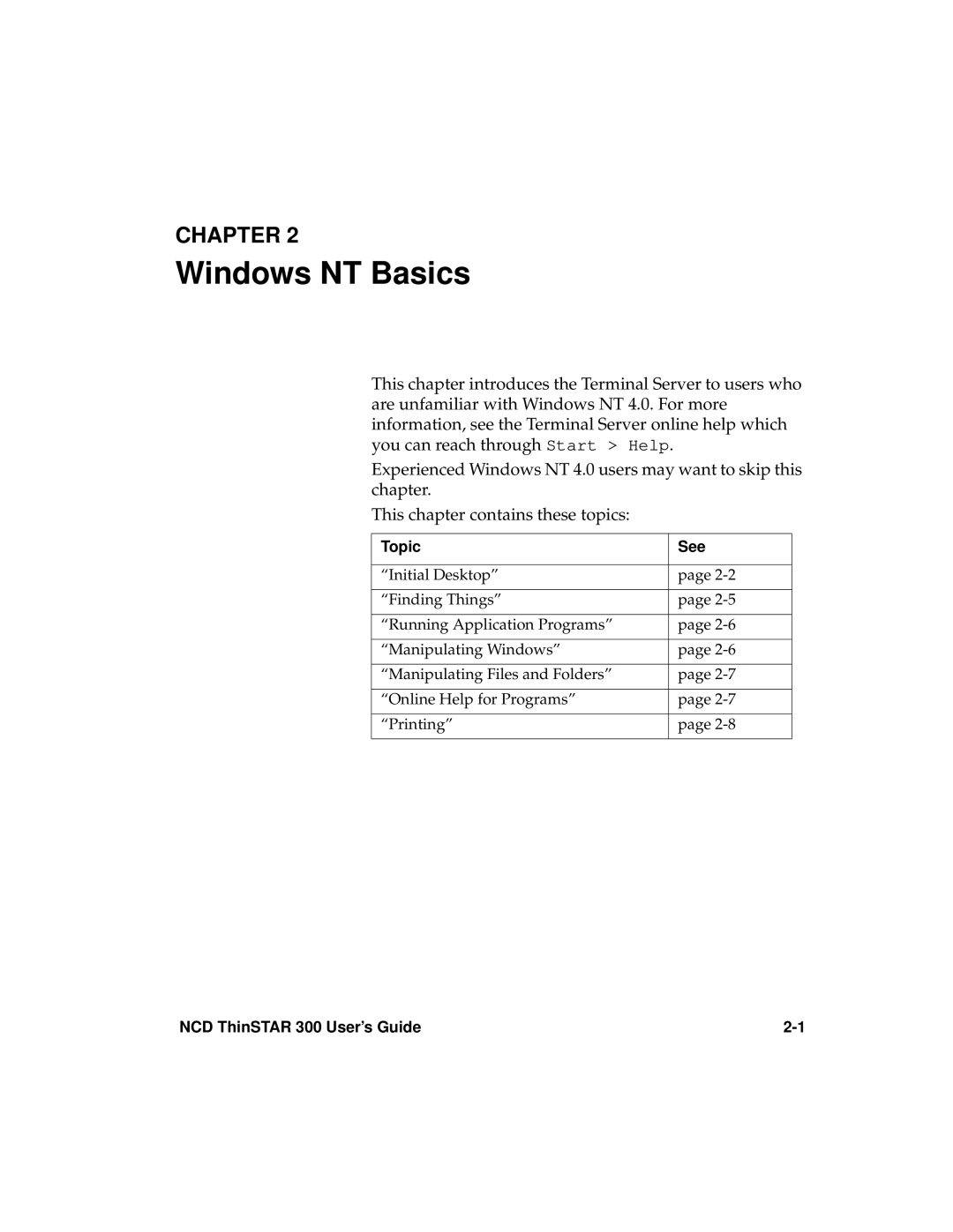 Network Computing Devices 300 manual Windows NT Basics 