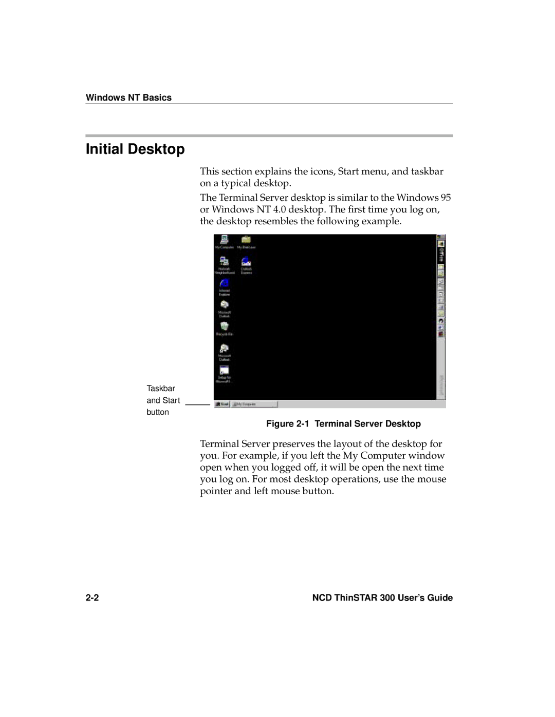 Network Computing Devices 300 manual Initial Desktop, Windows NT Basics 