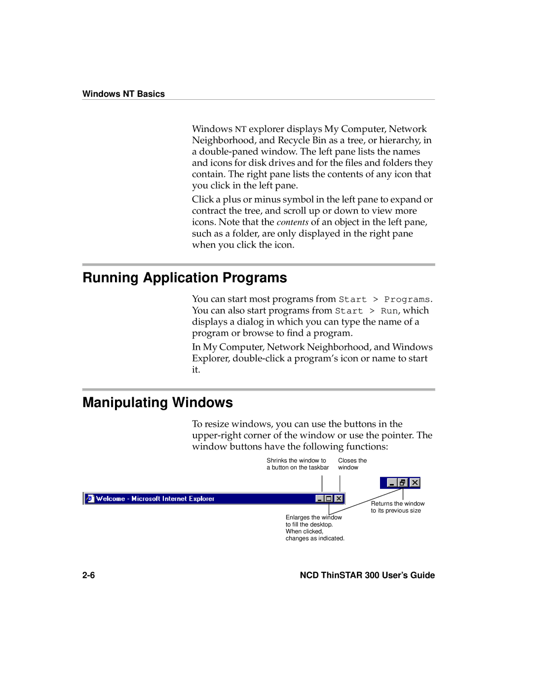 Network Computing Devices 300 manual Running Application Programs, Manipulating Windows 