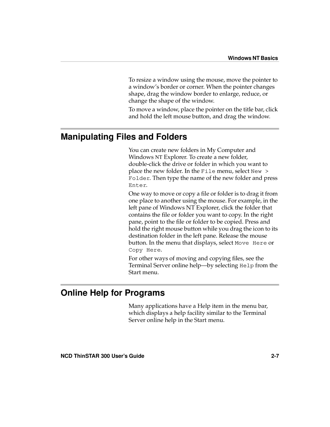 Network Computing Devices 300 manual Manipulating Files and Folders, Online Help for Programs 