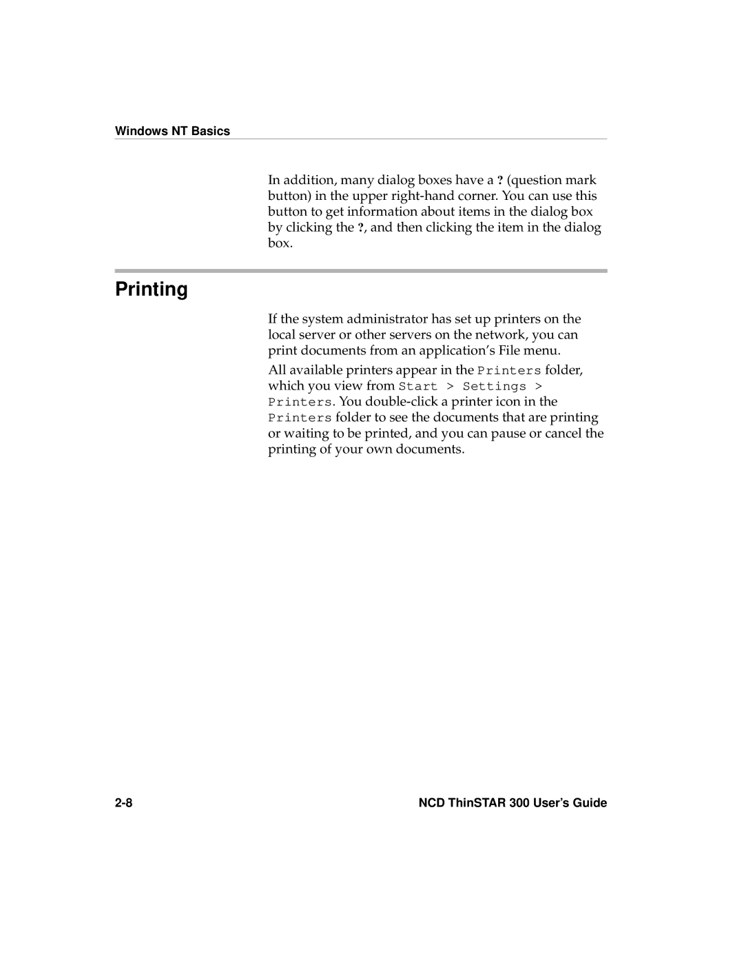 Network Computing Devices 300 manual Printing 