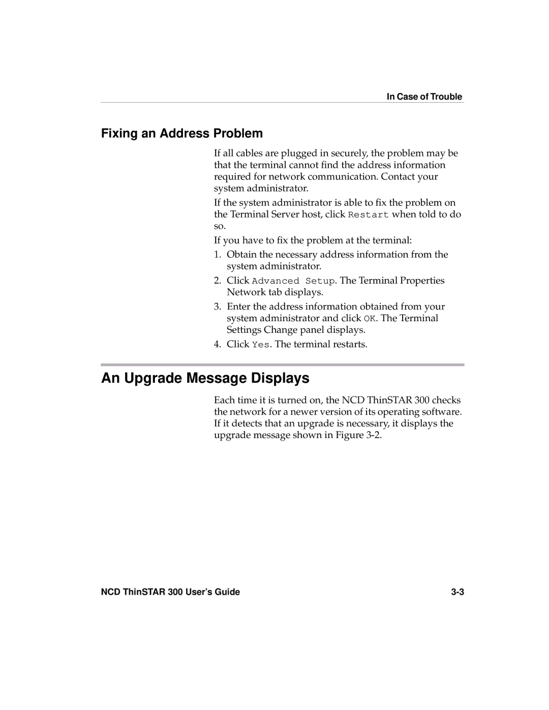 Network Computing Devices 300 manual An Upgrade Message Displays, Fixing an Address Problem 